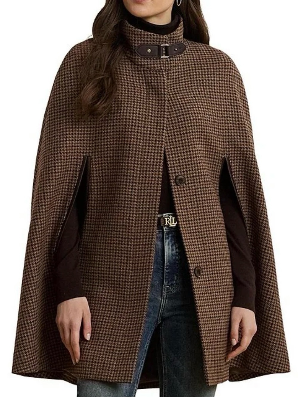 Lauren Ralph Lauren Women's Brown Houndstooth Cape